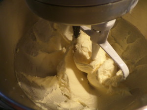 mixing vanilla cake