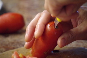 coring tomatoes