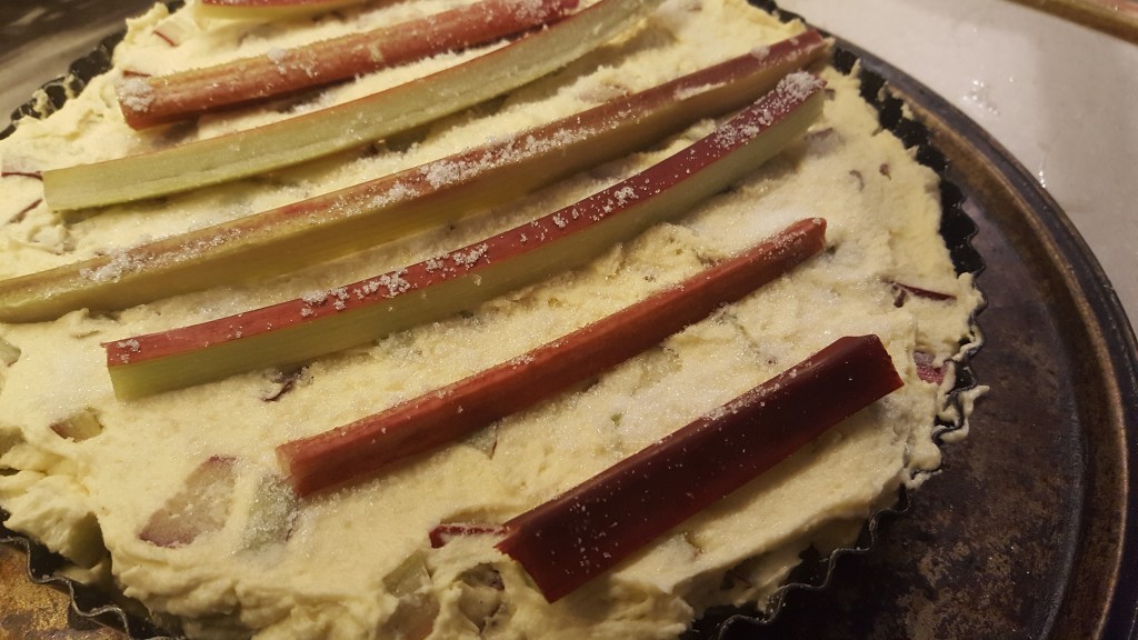 rhubarb almond cake unbaked