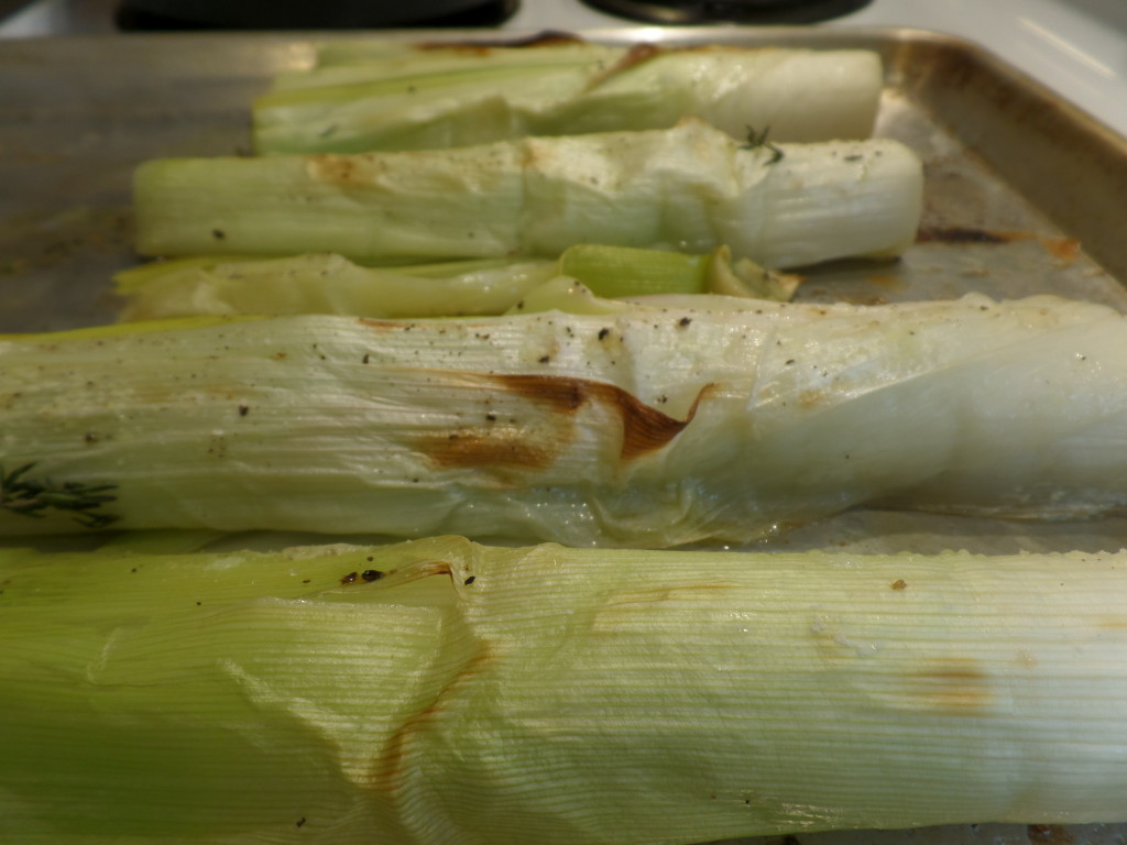 Oven roasted leeks