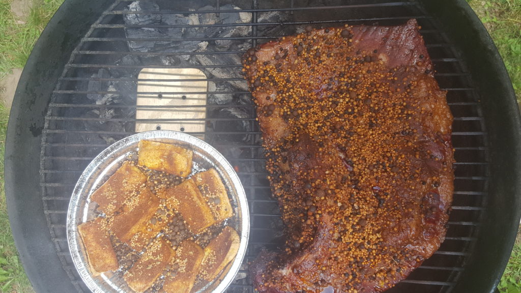 smoking brisket and tofu