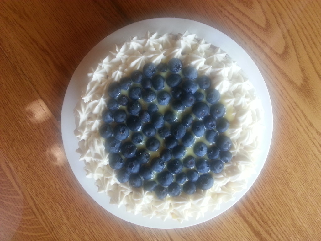 Vanilla Cake with Citrus Curd, Cream Cheese Frosting, and Fresh Blueberries